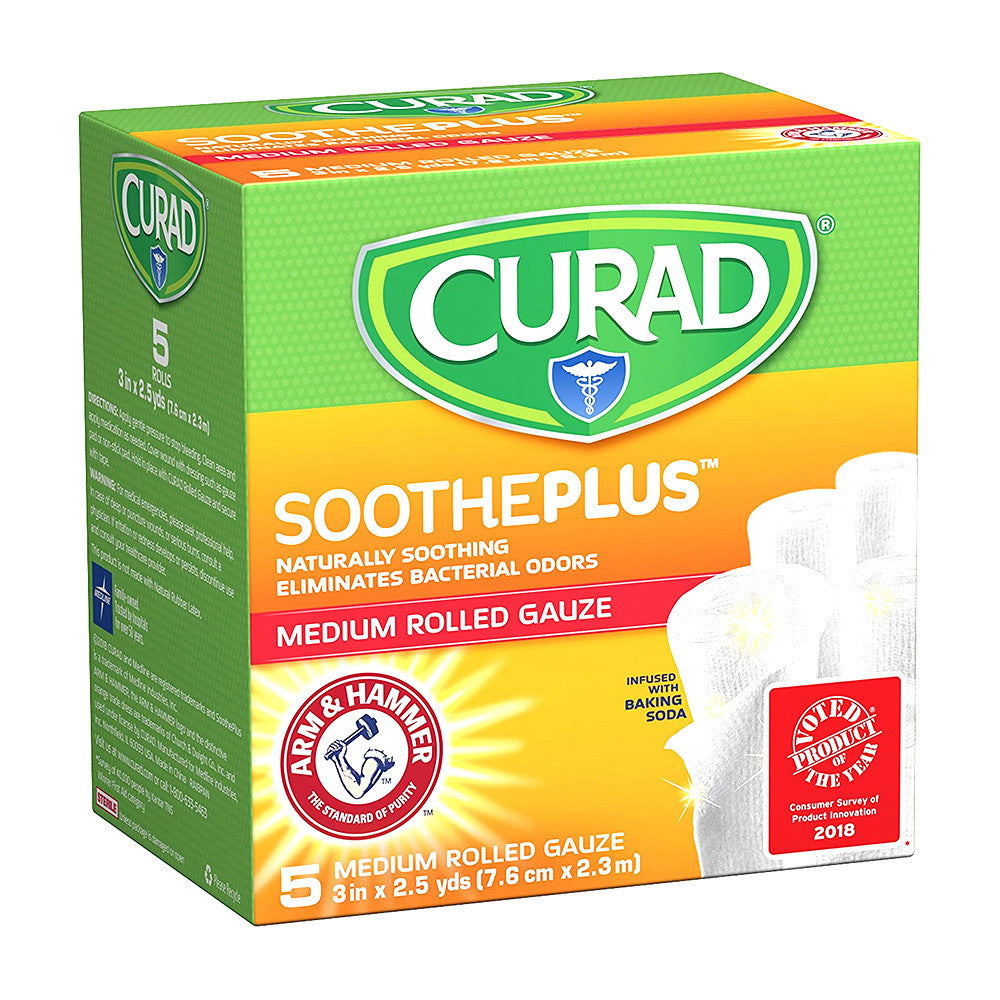 Curad Soothe Plus Medium Rolled Gauze, 3" x 2.5", 5 Ea